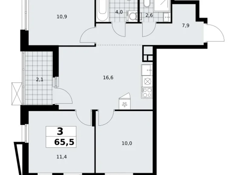 Mieszkanie 3 pokoi 66 m² poselenie Sosenskoe, Rosja