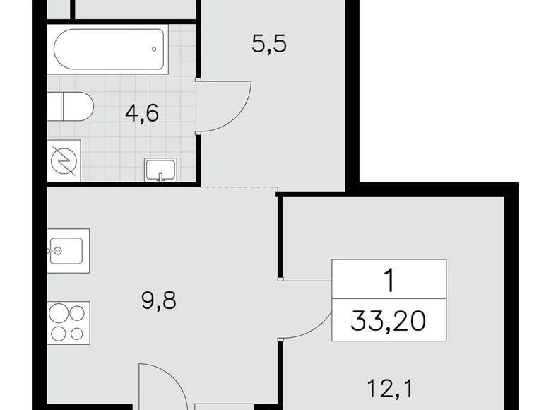 Wohnung 1 zimmer 33 m² Südwestlicher Verwaltungsbezirk, Russland