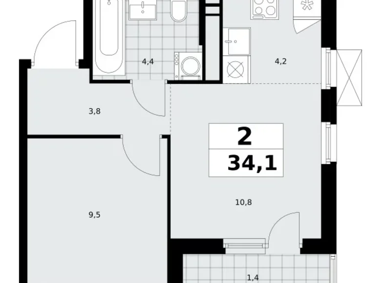 Apartamento 2 habitaciones 34 m² poselenie Sosenskoe, Rusia