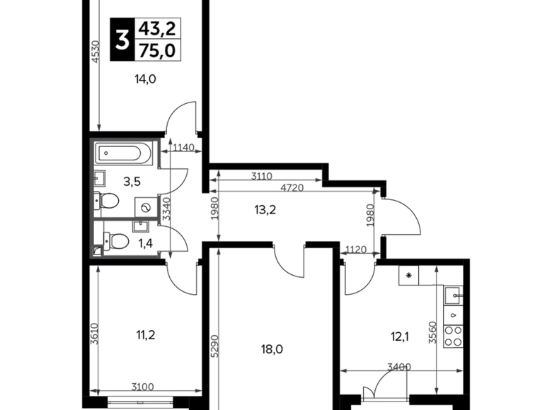 Wohnung 3 zimmer 75 m² Leninsky District, Russland