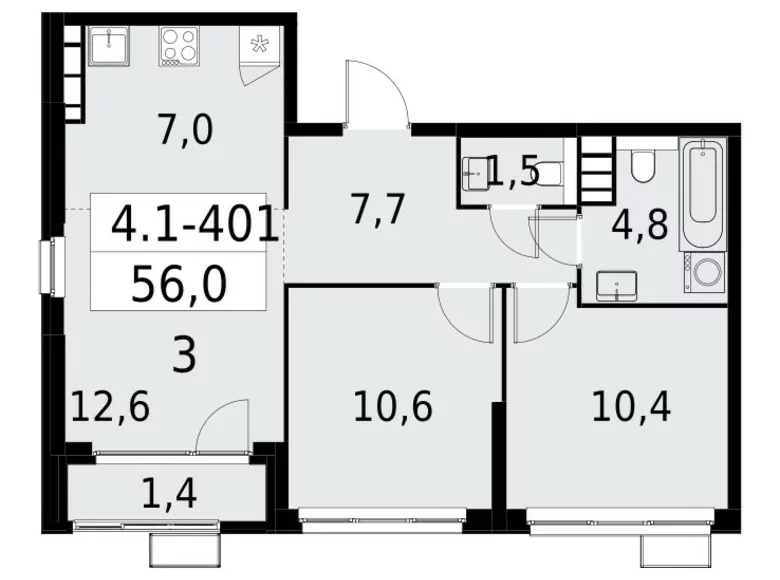 Mieszkanie 3 pokoi 56 m² South-Western Administrative Okrug, Rosja