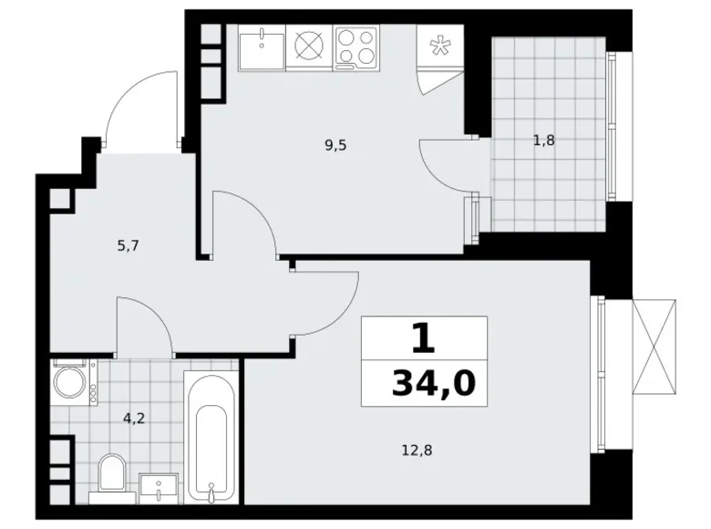 Wohnung 1 zimmer 34 m² poselenie Sosenskoe, Russland