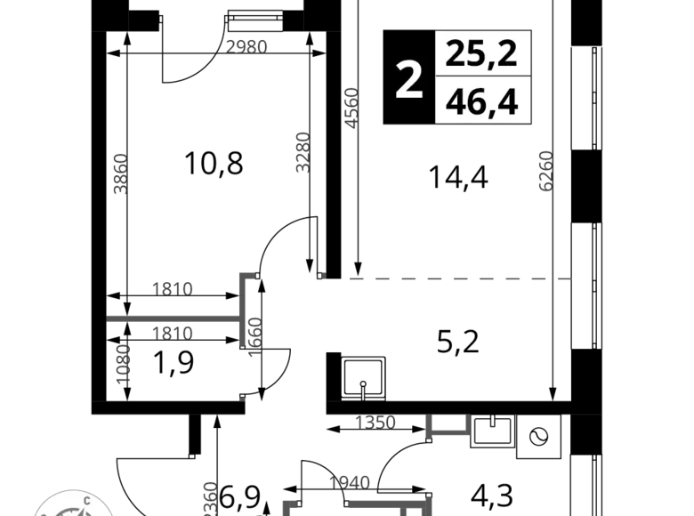 Appartement 2 chambres 46 m² Potapovo, Fédération de Russie