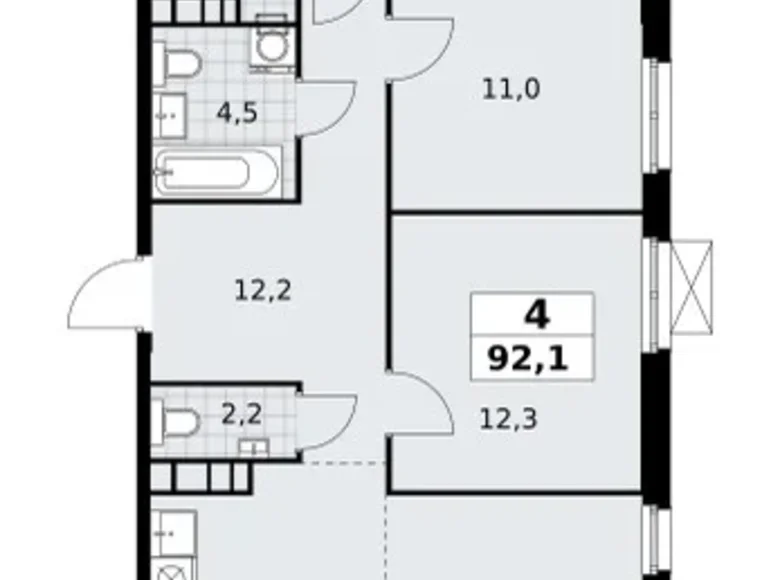 4 room apartment 92 m² South-Western Administrative Okrug, Russia