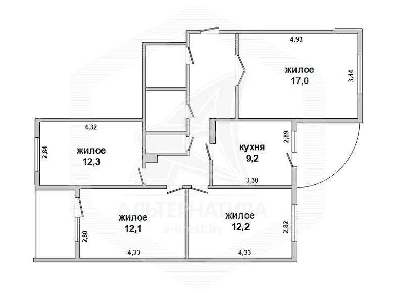 Квартира 4 комнаты 82 м² Брест, Беларусь