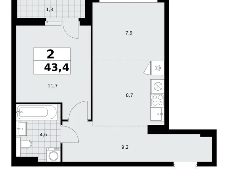 Apartamento 2 habitaciones 43 m² poselenie Sosenskoe, Rusia