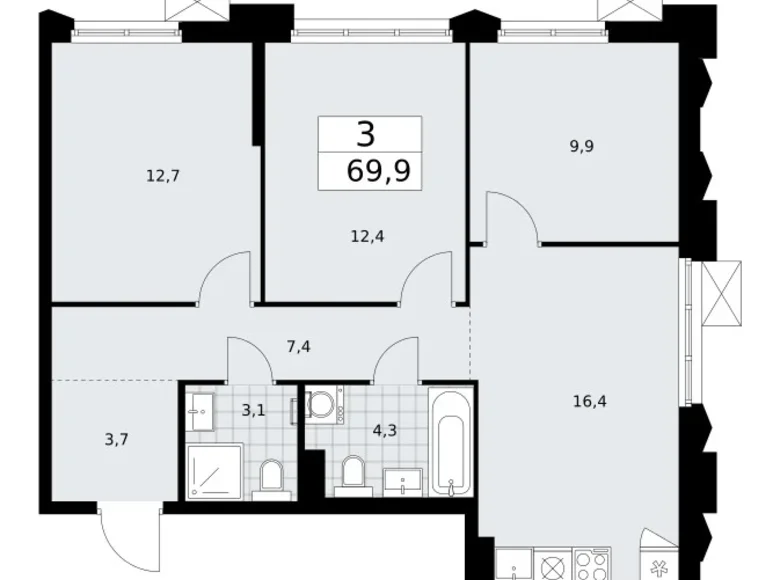 Wohnung 3 zimmer 70 m² Troizk, Russland