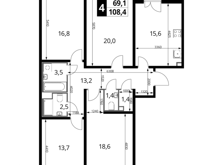 Mieszkanie 4 pokoi 108 m² Nekrasovka District, Rosja