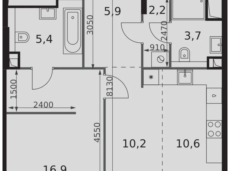 Квартира 2 комнаты 55 м² Северо-Западный административный округ, Россия