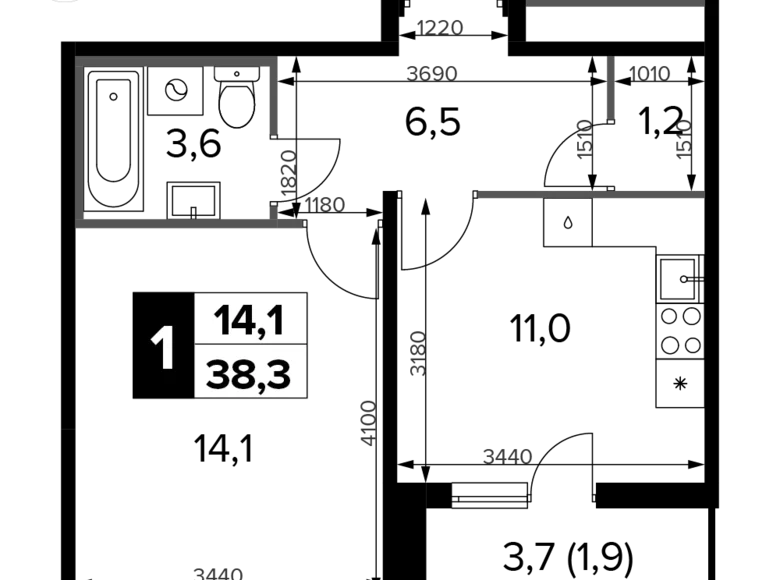 Квартира 1 комната 38 м² Химки, Россия