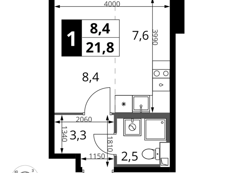 Estudio 1 habitación 22 m² Jimki, Rusia