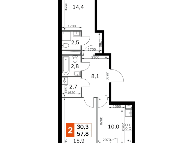 Wohnung 2 Zimmer 58 m² Moskau, Russland