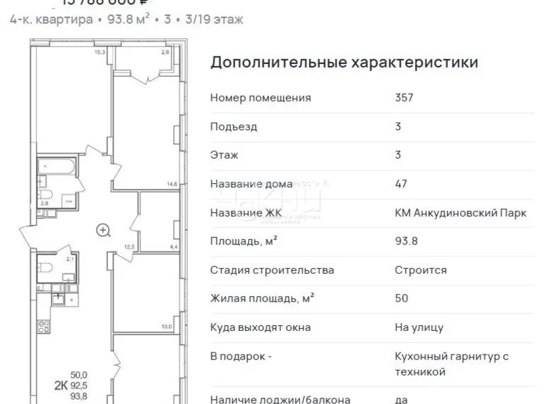 Wohnung 93 m² Ankudinovka, Russland