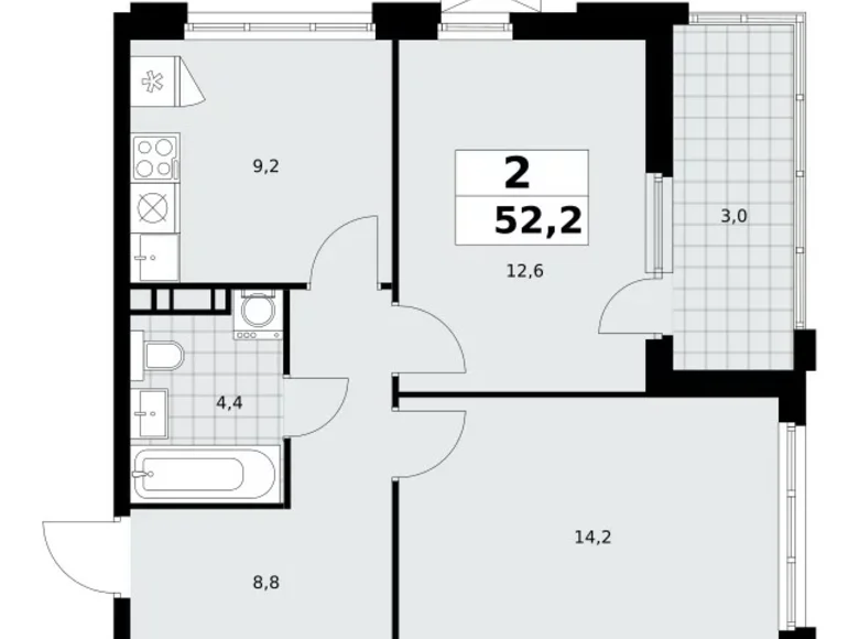 Квартира 2 комнаты 52 м² Москва, Россия