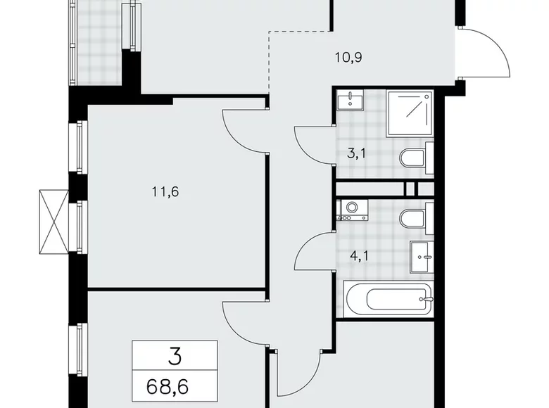 Apartamento 3 habitaciones 69 m² Moscú, Rusia