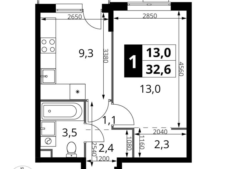 Квартира 1 комната 33 м² Химки, Россия