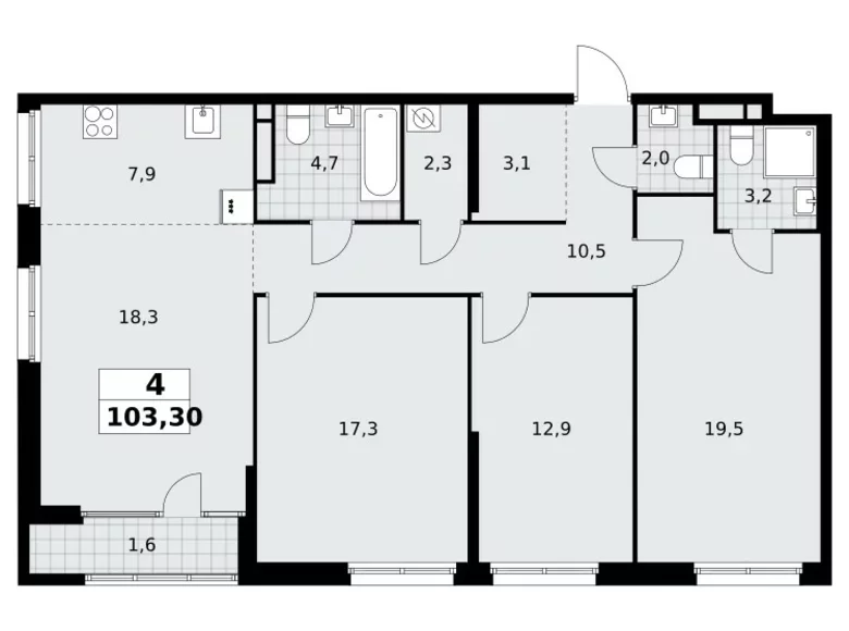 Wohnung 4 Zimmer 103 m² Nördlicher Verwaltungsbezirk, Russland