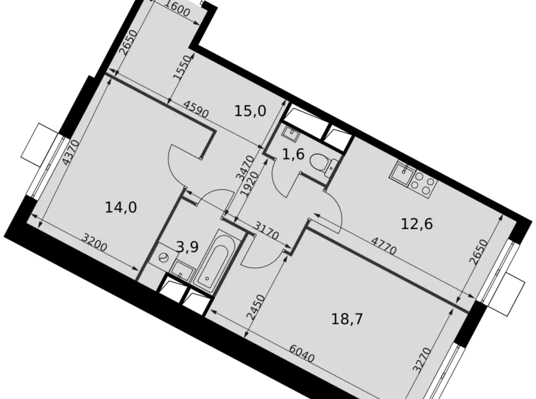 2 room apartment 66 m² Razvilka, Russia