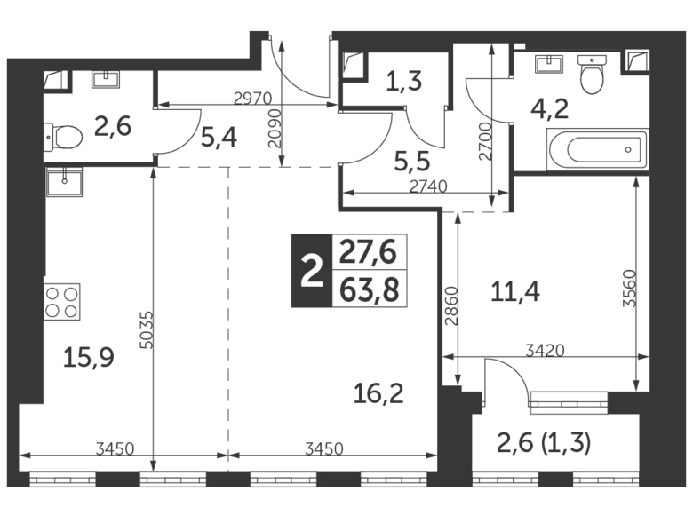 Mieszkanie 2 pokoi 64 m² Konkovo District, Rosja