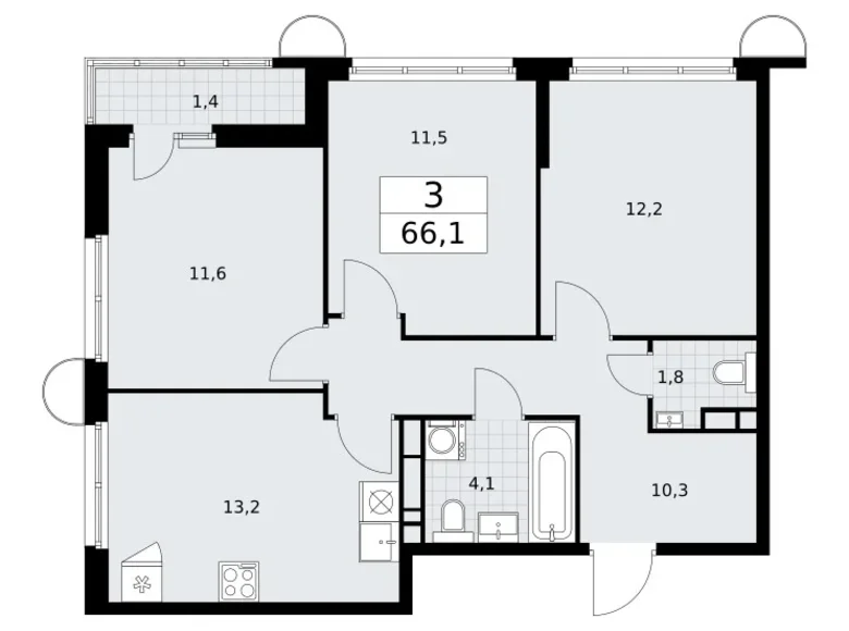3 room apartment 66 m² Vnukovo, Russia