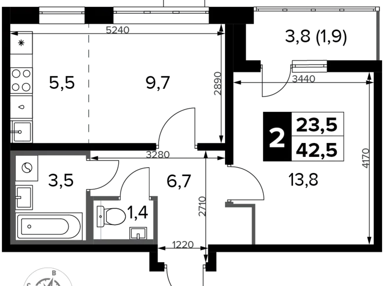 2 room apartment 43 m² Potapovo, Russia