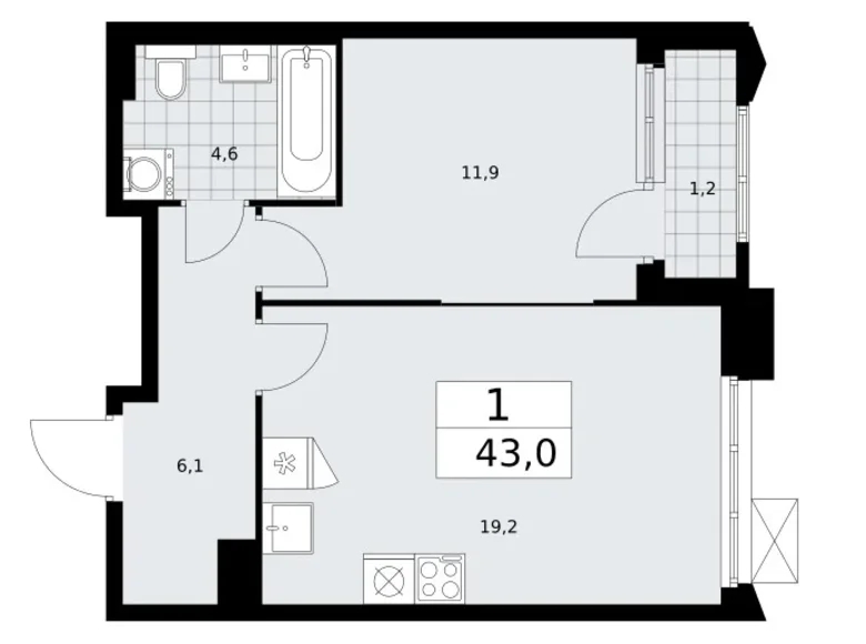 Mieszkanie 1 pokój 43 m² Troick, Rosja
