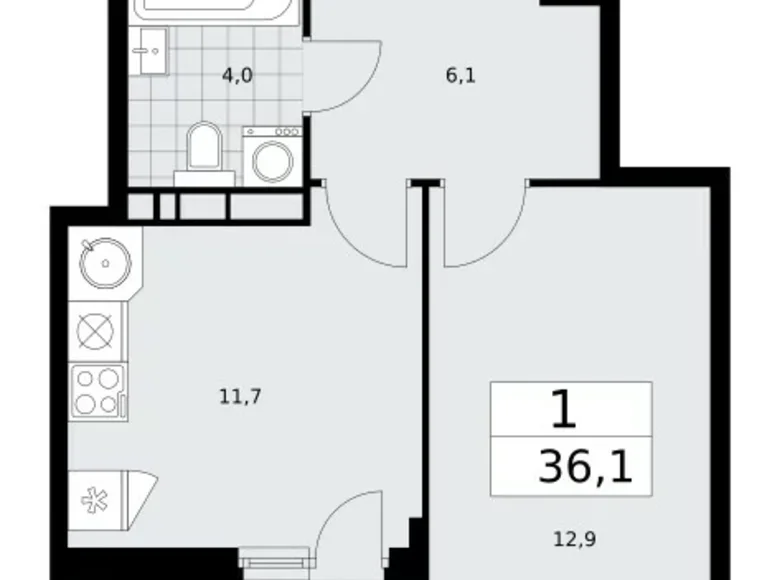 Wohnung 1 Zimmer 36 m² poselenie Sosenskoe, Russland