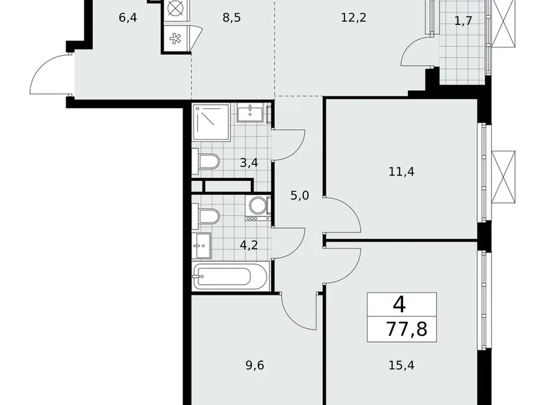 Apartamento 4 habitaciones 78 m² poselenie Sosenskoe, Rusia