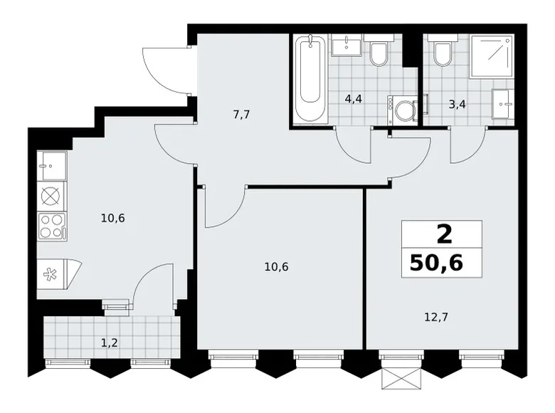 Mieszkanie 2 pokoi 51 m² Troick, Rosja