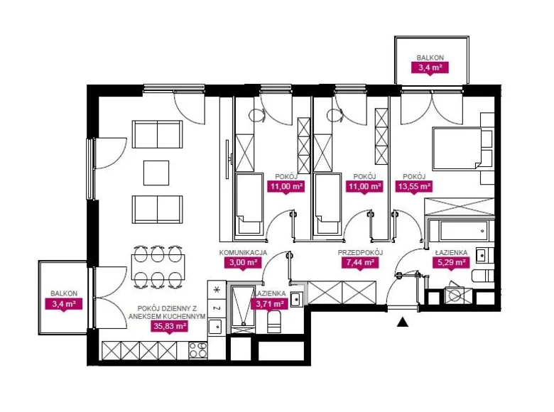 Mieszkanie 4 pokoi 94 m² Łódź, Polska