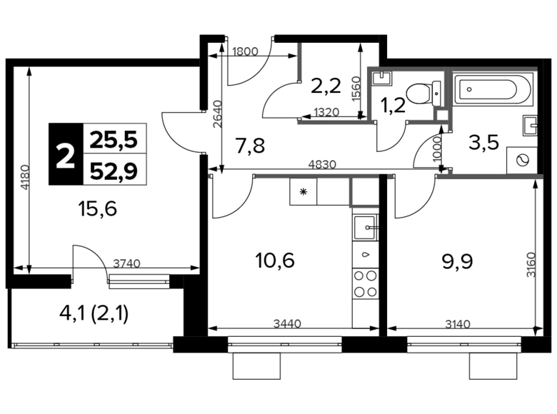 Apartamento 2 habitaciones 53 m² Jimki, Rusia