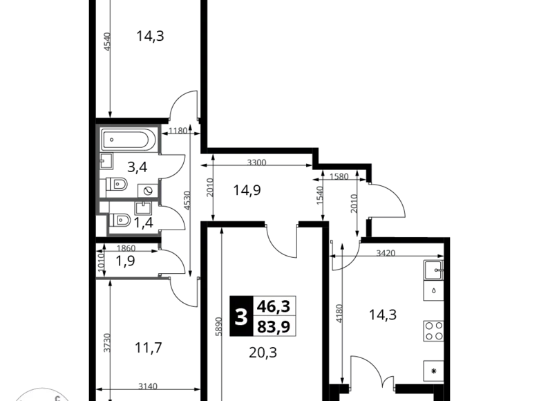 Mieszkanie 3 pokoi 84 m² Moskwa, Rosja