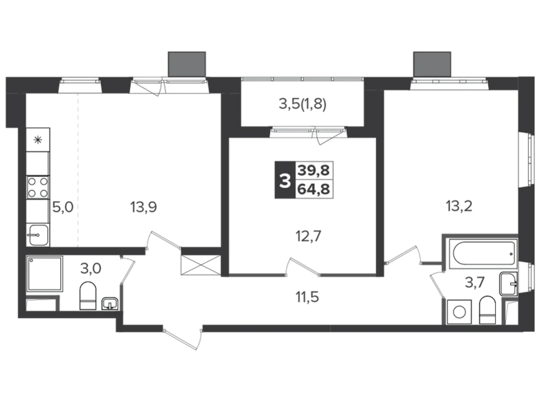Appartement 3 chambres 64 m² Leninsky District, Russie