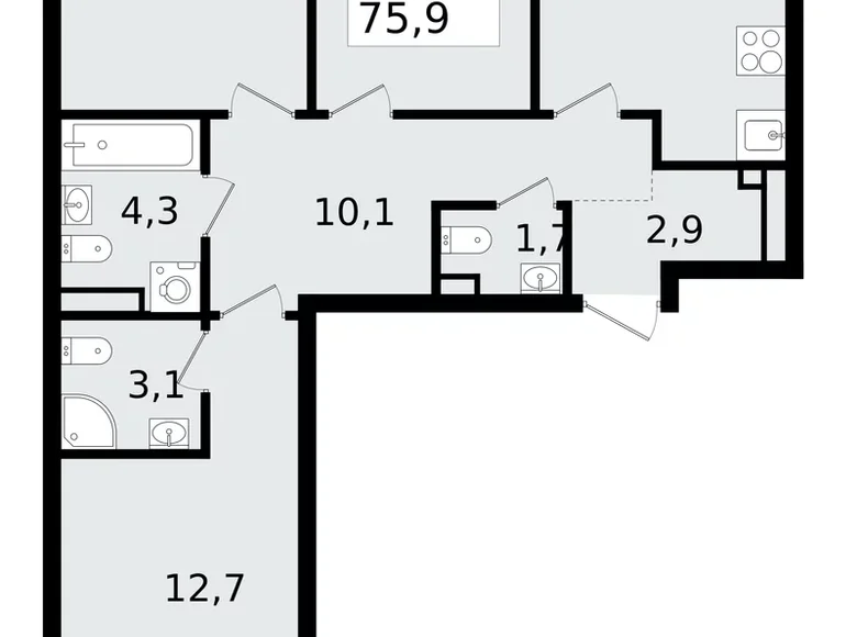 Apartamento 3 habitaciones 76 m² Vsevolozhsk, Rusia