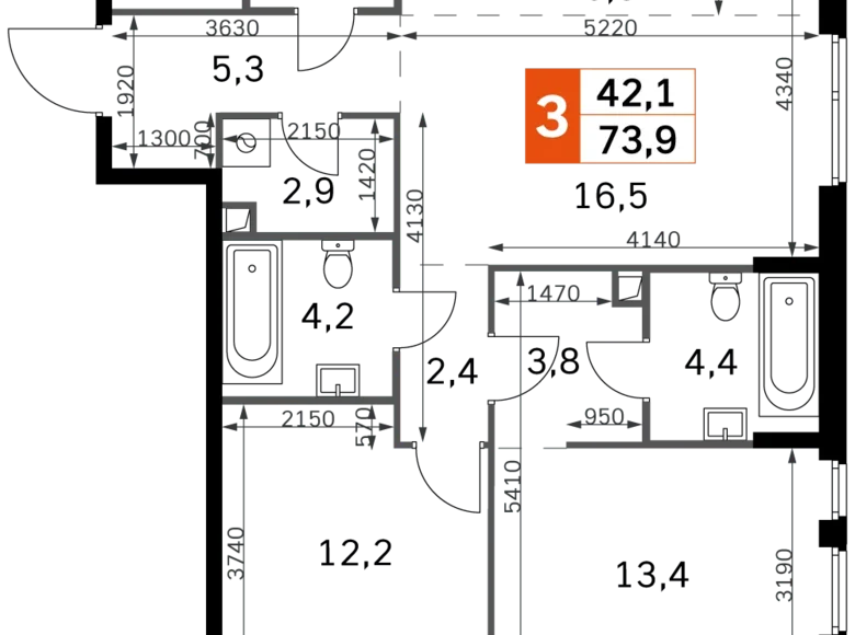 Квартира 3 комнаты 74 м² Северо-Западный административный округ, Россия