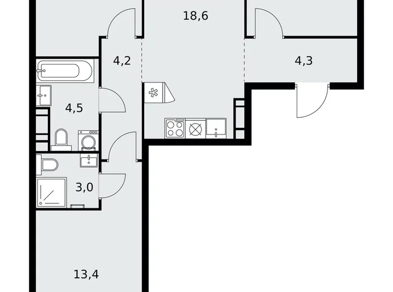 3 room apartment 72 m² Moscow, Russia