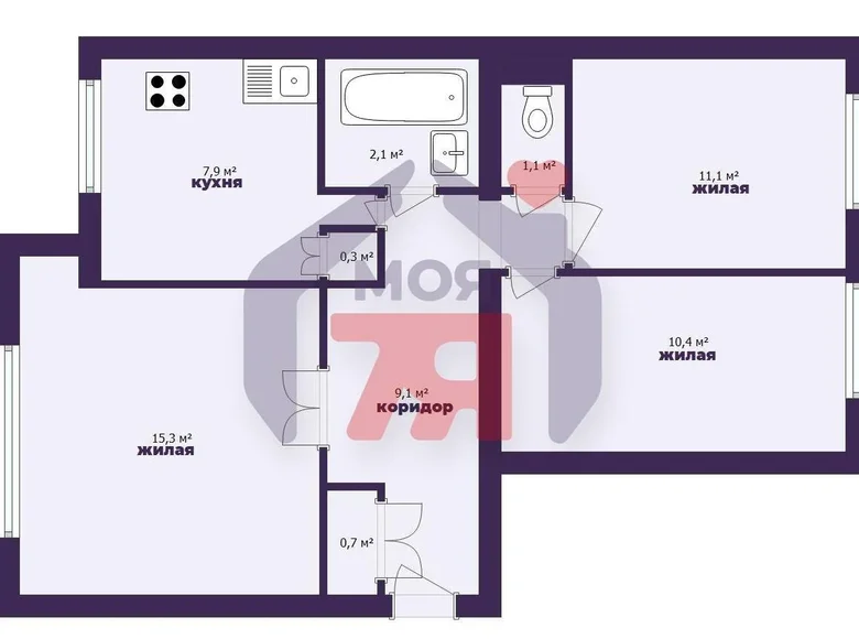 3 room apartment 59 m² Barysaw, Belarus