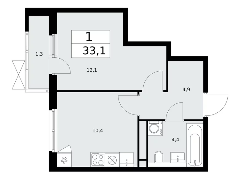 Квартира 1 комната 33 м² поселение Сосенское, Россия