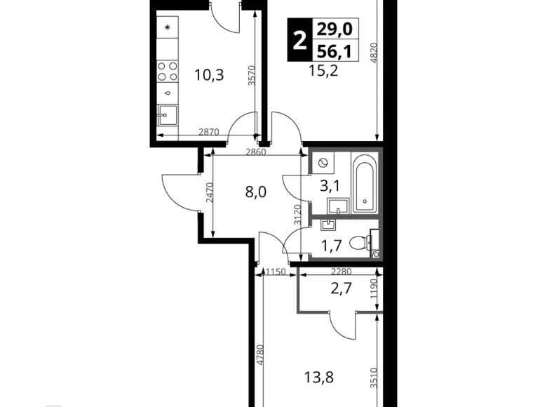 Wohnung 2 zimmer 56 m² Leninsky District, Russland