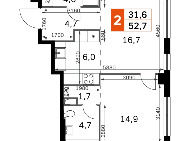 Apartamento 2 habitaciones 53 m² North-Western Administrative Okrug, Rusia