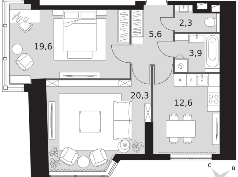 Квартира 2 комнаты 64 м² район Коньково, Россия