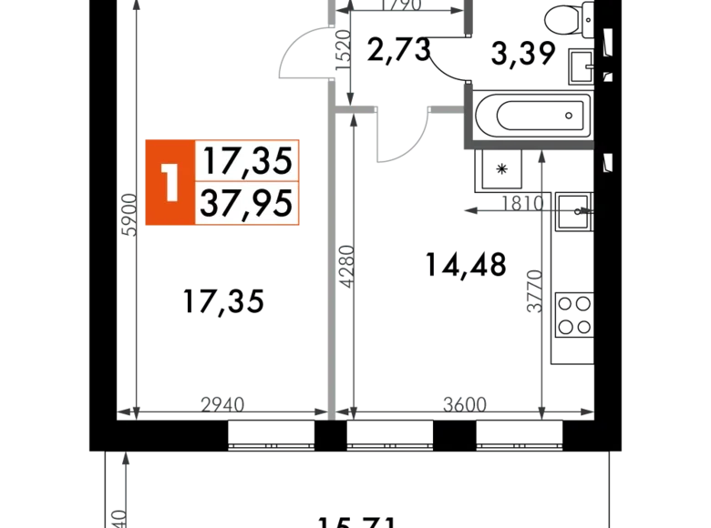 1 room apartment 38 m² Naro-Fominskiy gorodskoy okrug, Russia