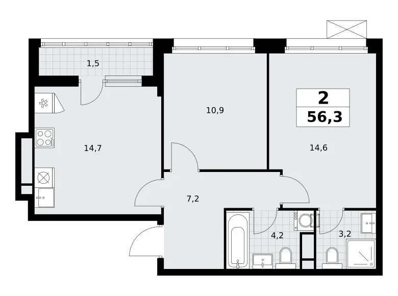 Wohnung 2 zimmer 56 m² Postnikovo, Russland