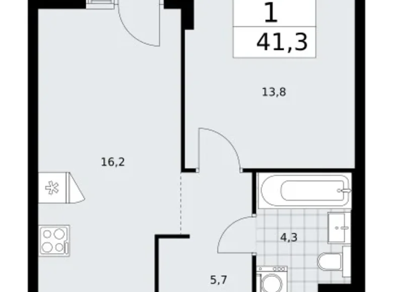 Mieszkanie 1 pokój 41 m² Troick, Rosja