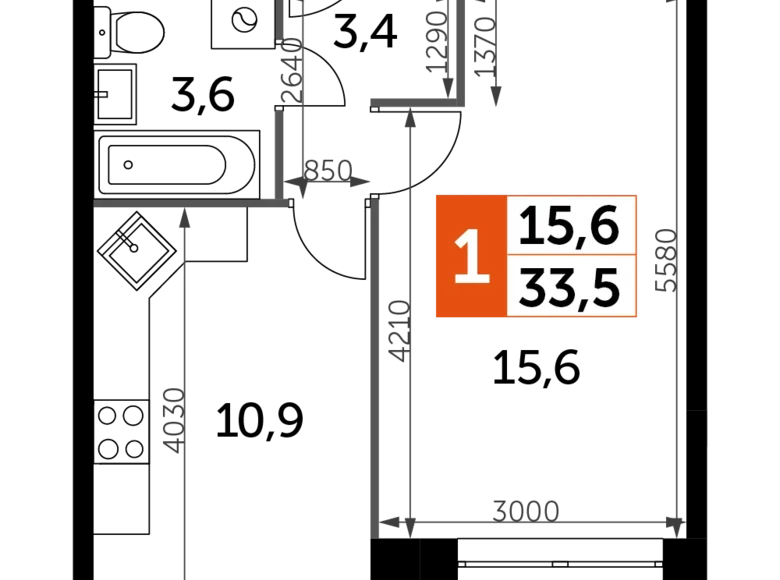 Mieszkanie 1 pokój 34 m² Veshki, Rosja