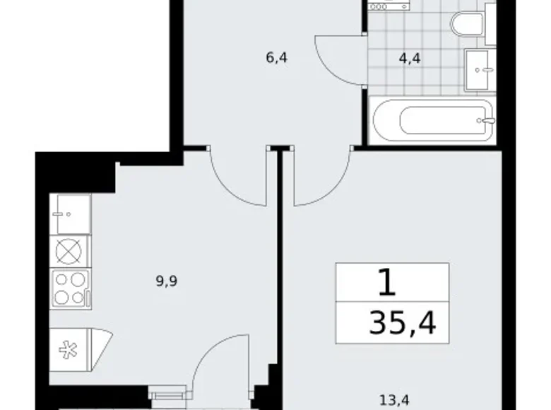 1 room apartment 35 m² Troitsk, Russia