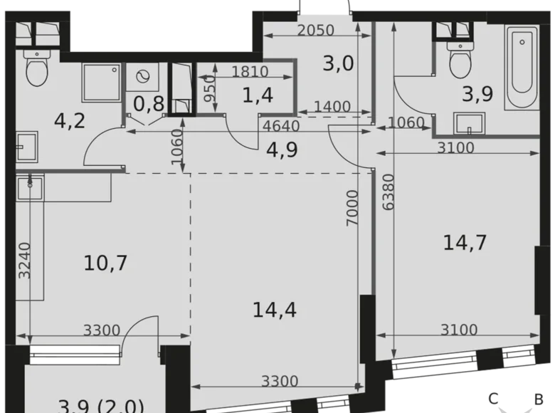 Квартира 2 комнаты 60 м² Москва, Россия