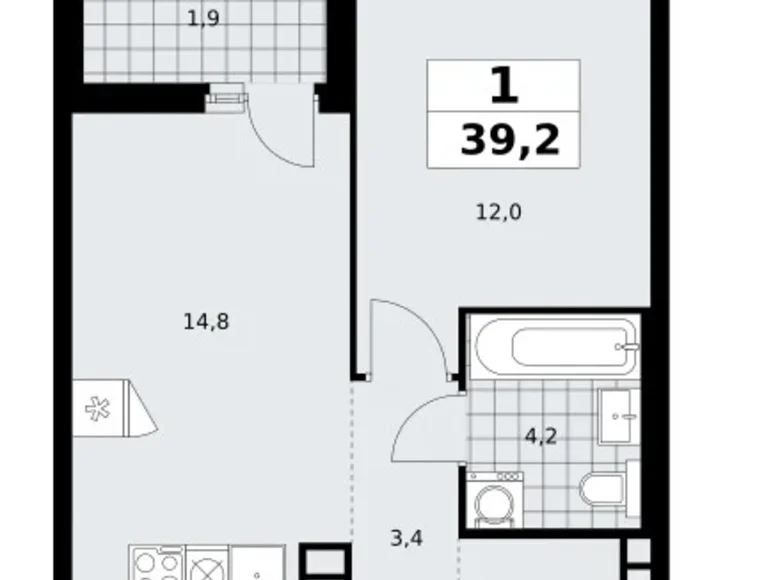 Apartamento 1 habitación 39 m² poselenie Sosenskoe, Rusia