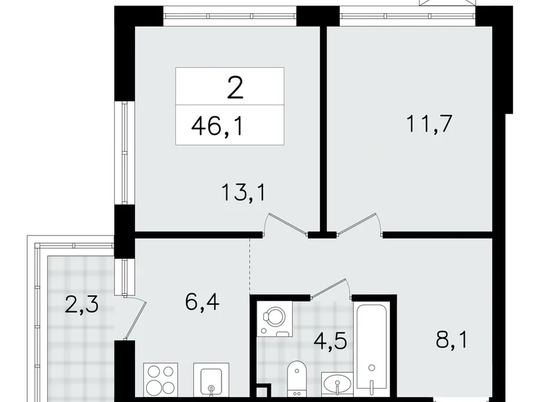 Квартира 2 комнаты 46 м² Всеволожск, Россия