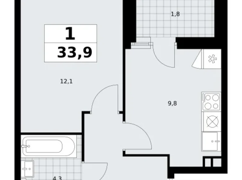 Mieszkanie 1 pokój 34 m² poselenie Sosenskoe, Rosja